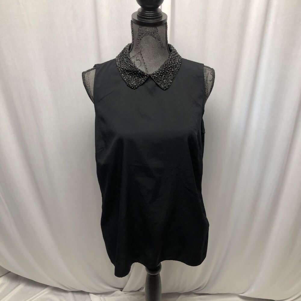 Banana Republic Sleeveless Top Womens Size Petite Large Black Bedazzled Collar
